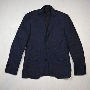NEW MNG 36R Blue Herringbone 100% Linen Mens Blazer Suit Jacket Sport Coat